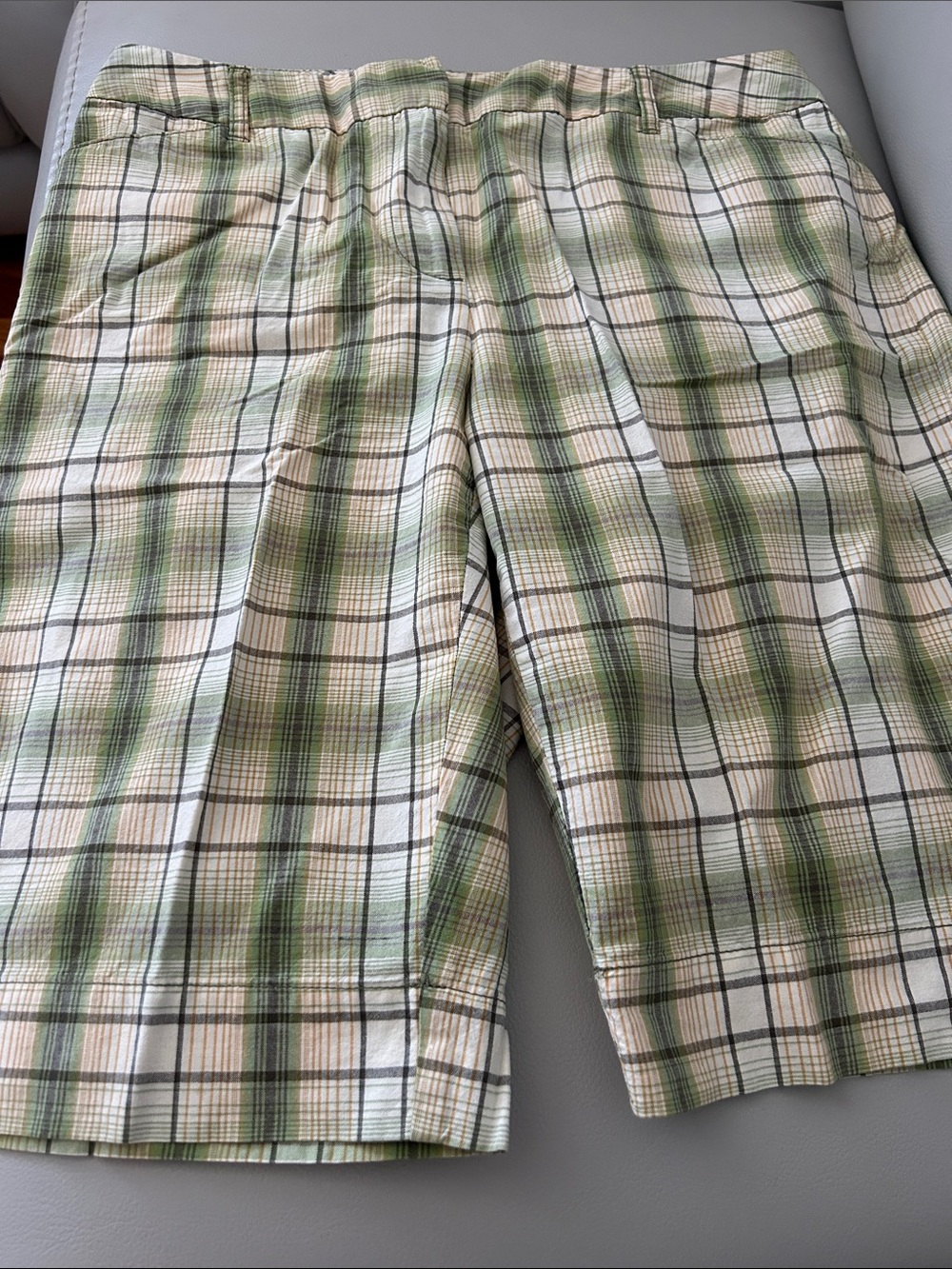 Women’s Plaid Green and Cream Casual Shorts